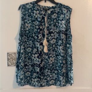 Roz & Ali Blue Tie Front Sleeveless Blouse